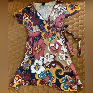 Agnes & Dora Multicolor Floral Wrap Dress